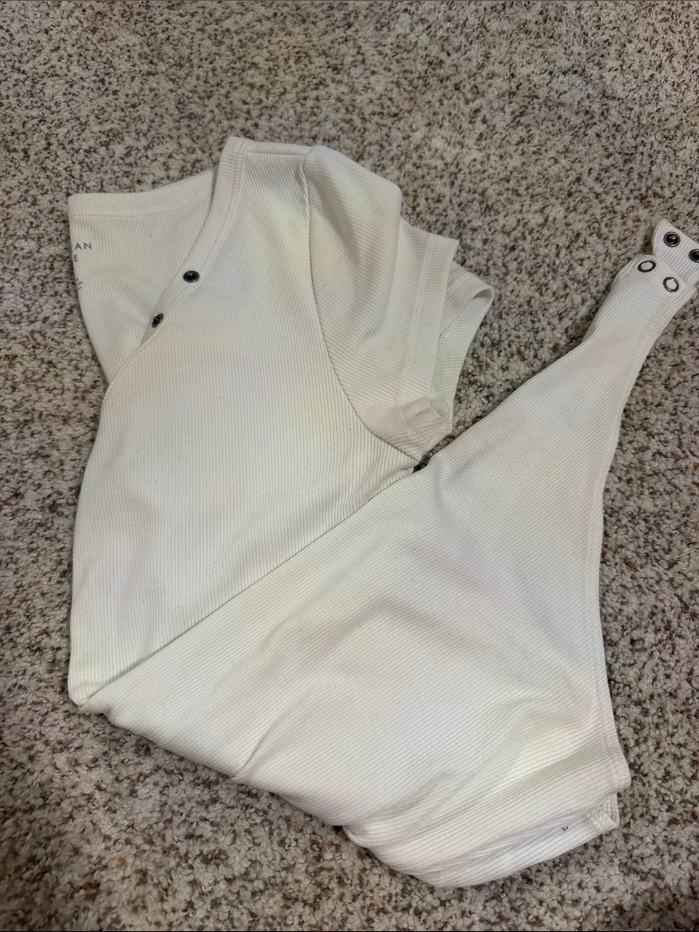 American Eagle Outfitters Cream Ribbed Snap-Shoulder Bodysuit